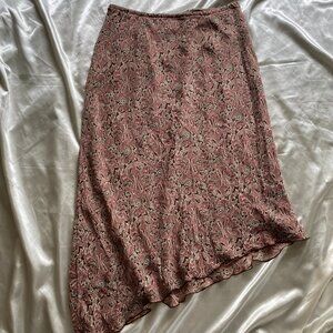 Vintage y2k Purple Paisley 100% Silk Asymmetrical Fairy Midi Skirt 14/16